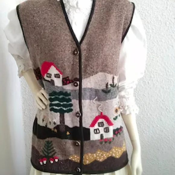 Vintage embroidered folk scene wool vest - Picture 9 of 10